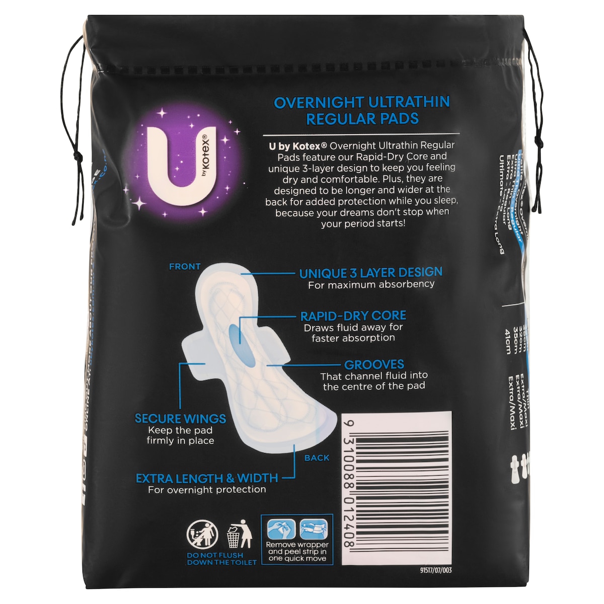 U by Kotex UltraThins Overnight Regular Wing Pads 10 Pack