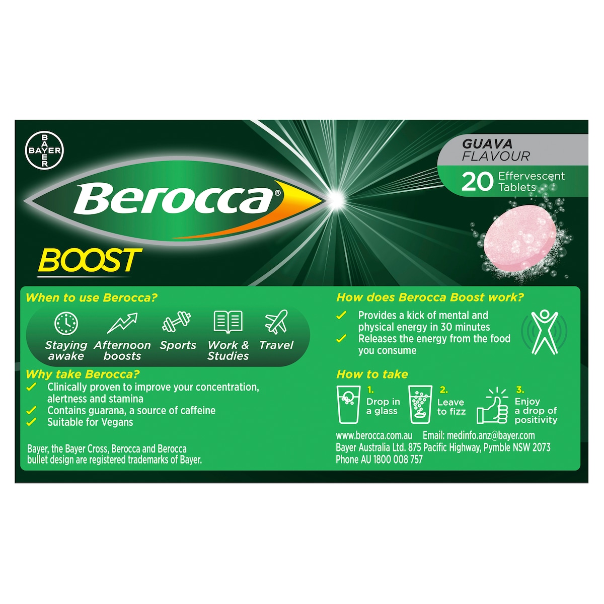 Berocca Boost Guava Effervescent Tablets 20 Pack