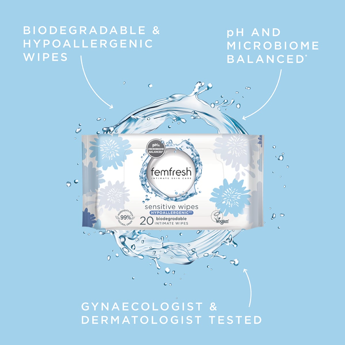 Femfresh Sensitive Intimate Wipes 20 Pack