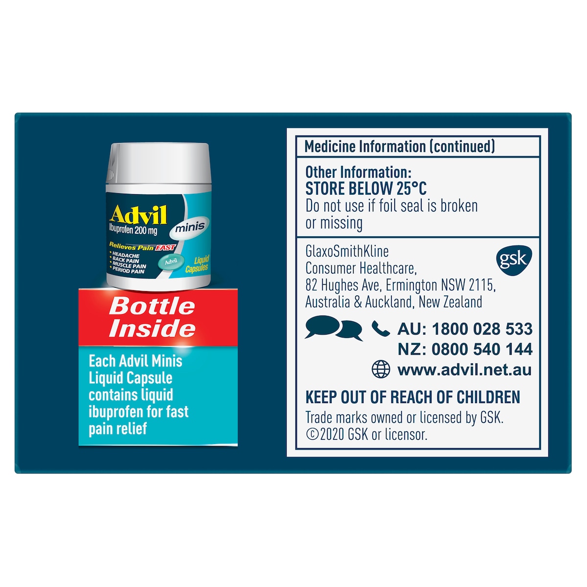 Advil Minis Fast Pain Relief 20 Liquid Capsules