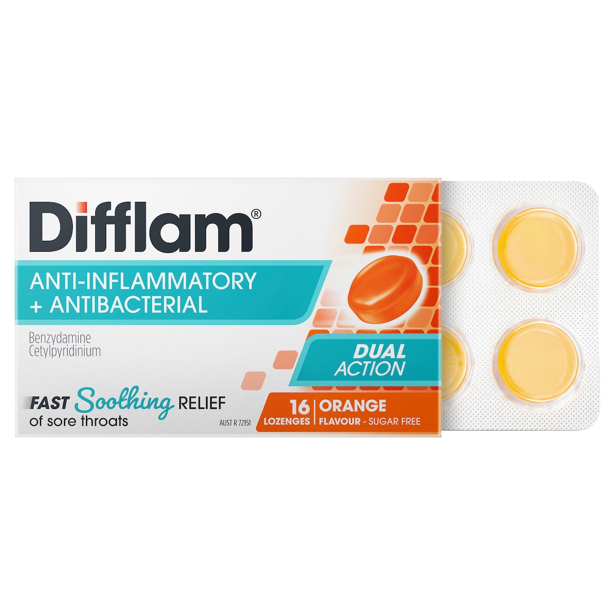 Difflam Sore Throat Lozenges Sugar Free Orange 16 Pack