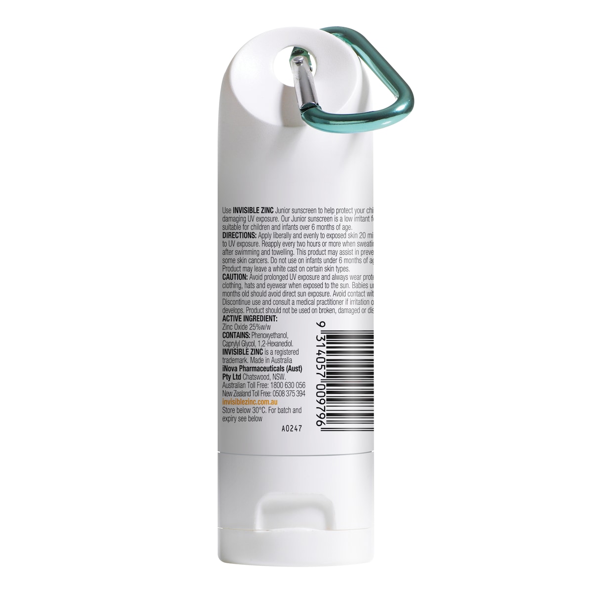 Invisible Zinc Sunscreen Junior Clip On SPF50+ 60g