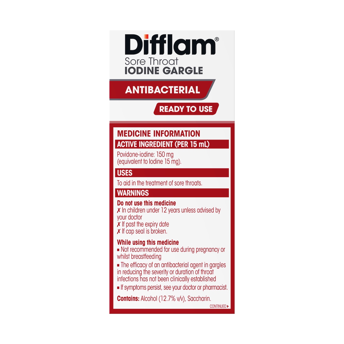 Difflam Ready to Use Sore Throat Gargle with Iodine Fresh Mint 200ml