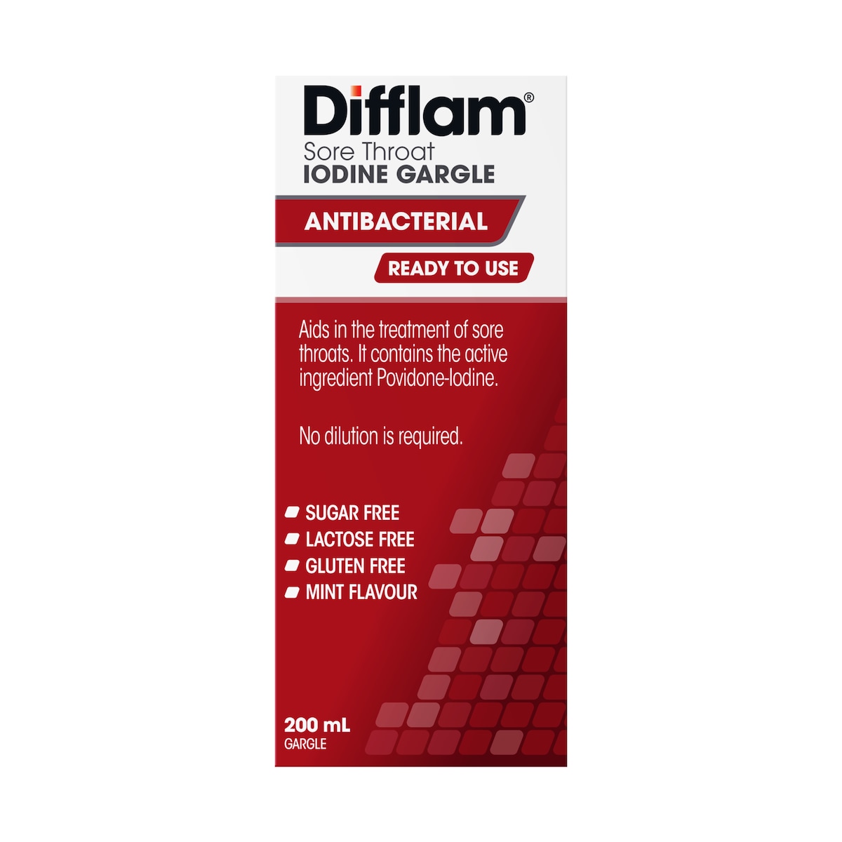 Difflam Ready to Use Sore Throat Gargle with Iodine Fresh Mint 200ml