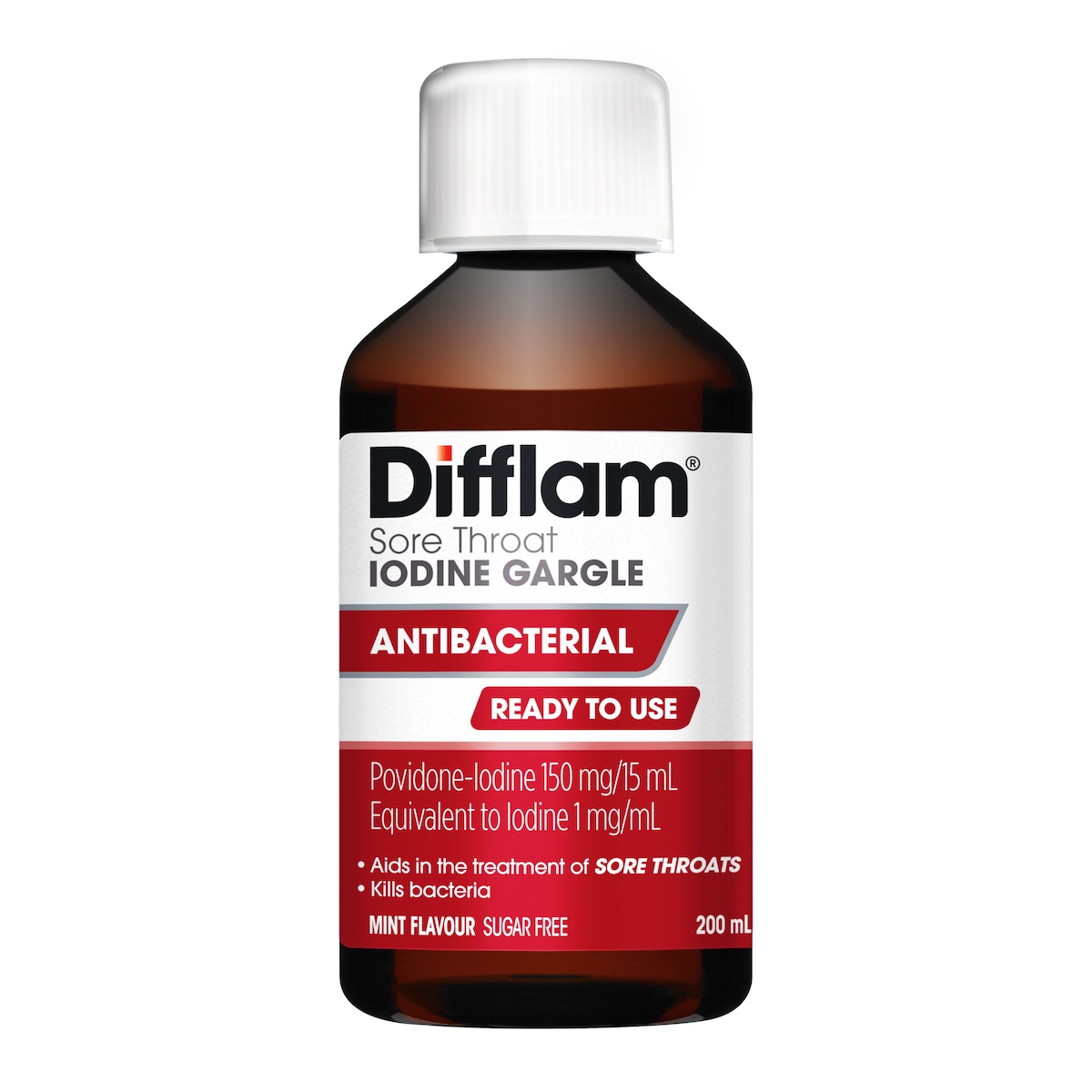 Difflam Ready to Use Sore Throat Gargle with Iodine Fresh Mint 200ml