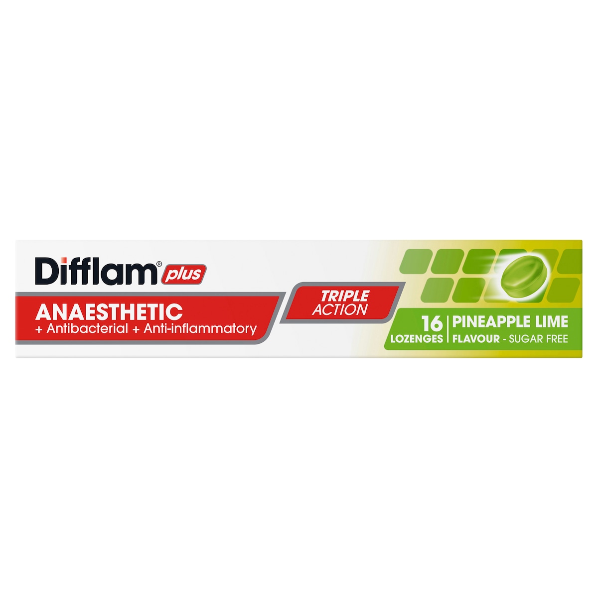 Difflam Plus Anaesthetic Sore Throat Lozenges Pineapple & Lime 16 Pack