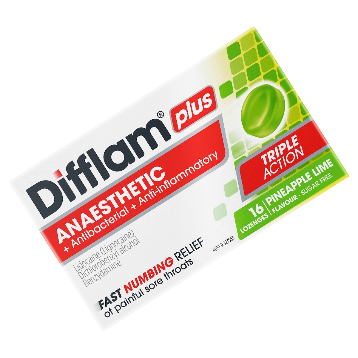 Difflam Plus Anaesthetic Sore Throat Lozenges Pineapple & Lime 16 Pack