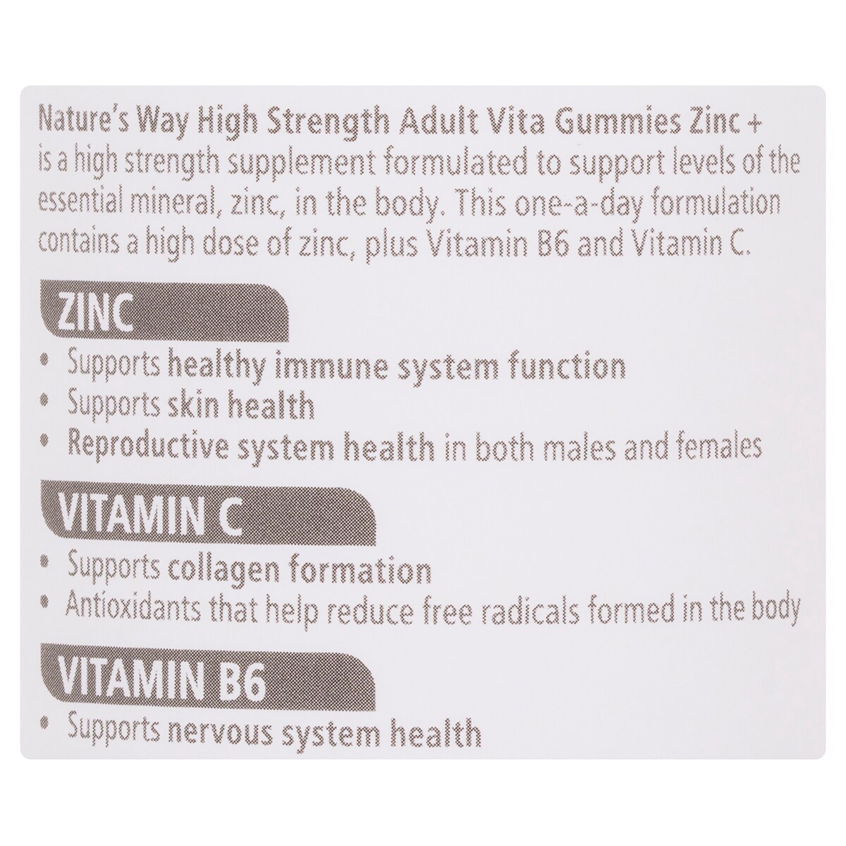 Natures Way High Strength Adult Vita Gummies Zinc+ 60 Pack