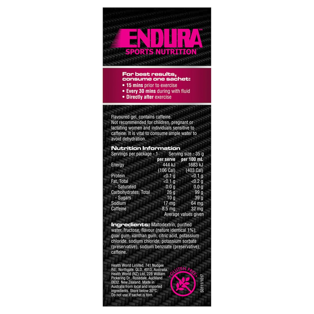 Endura Sports Energy Gel Raspberry 35g