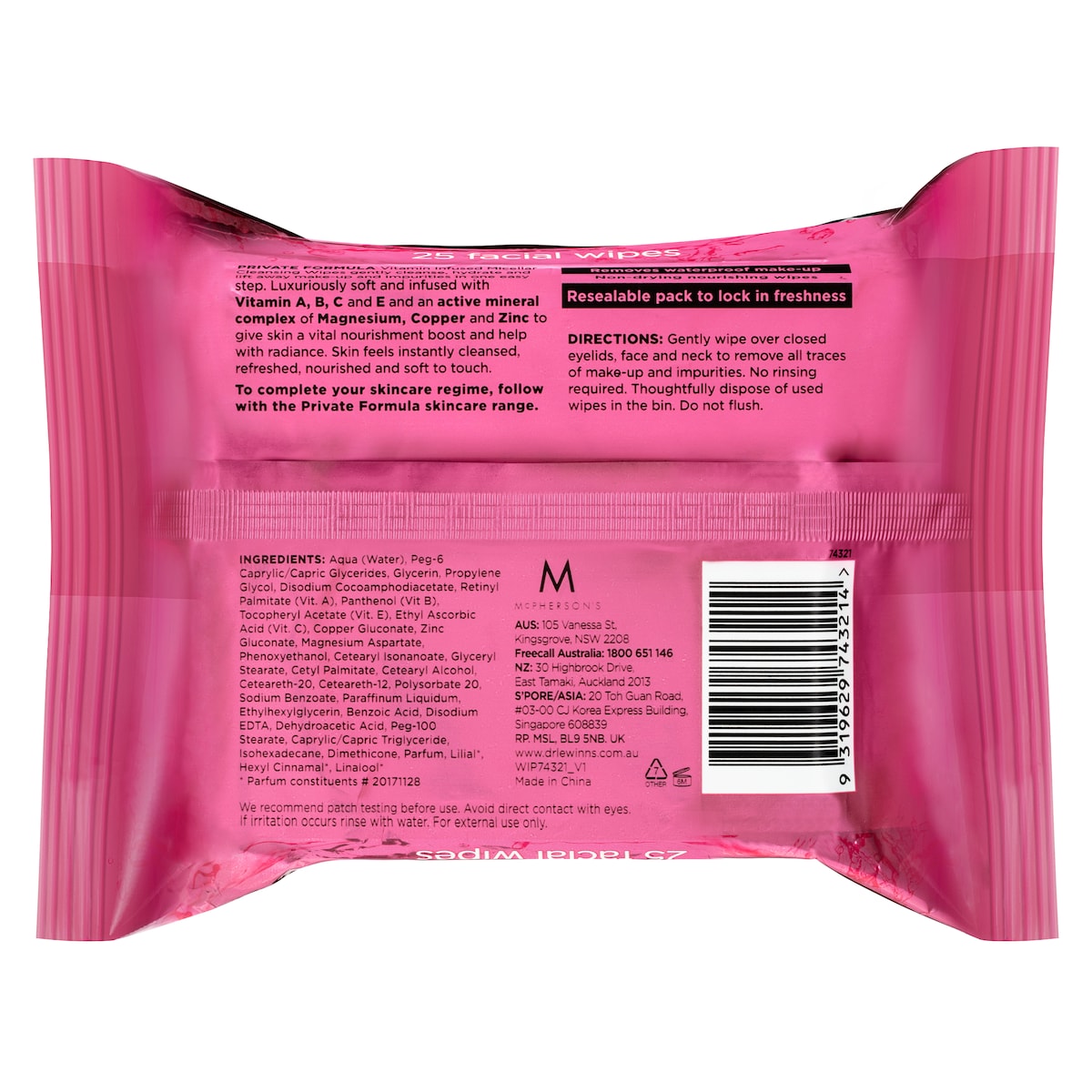 Dr Lewinns Private Formula Vitamin Infused Micellar Wipes 25 Pack