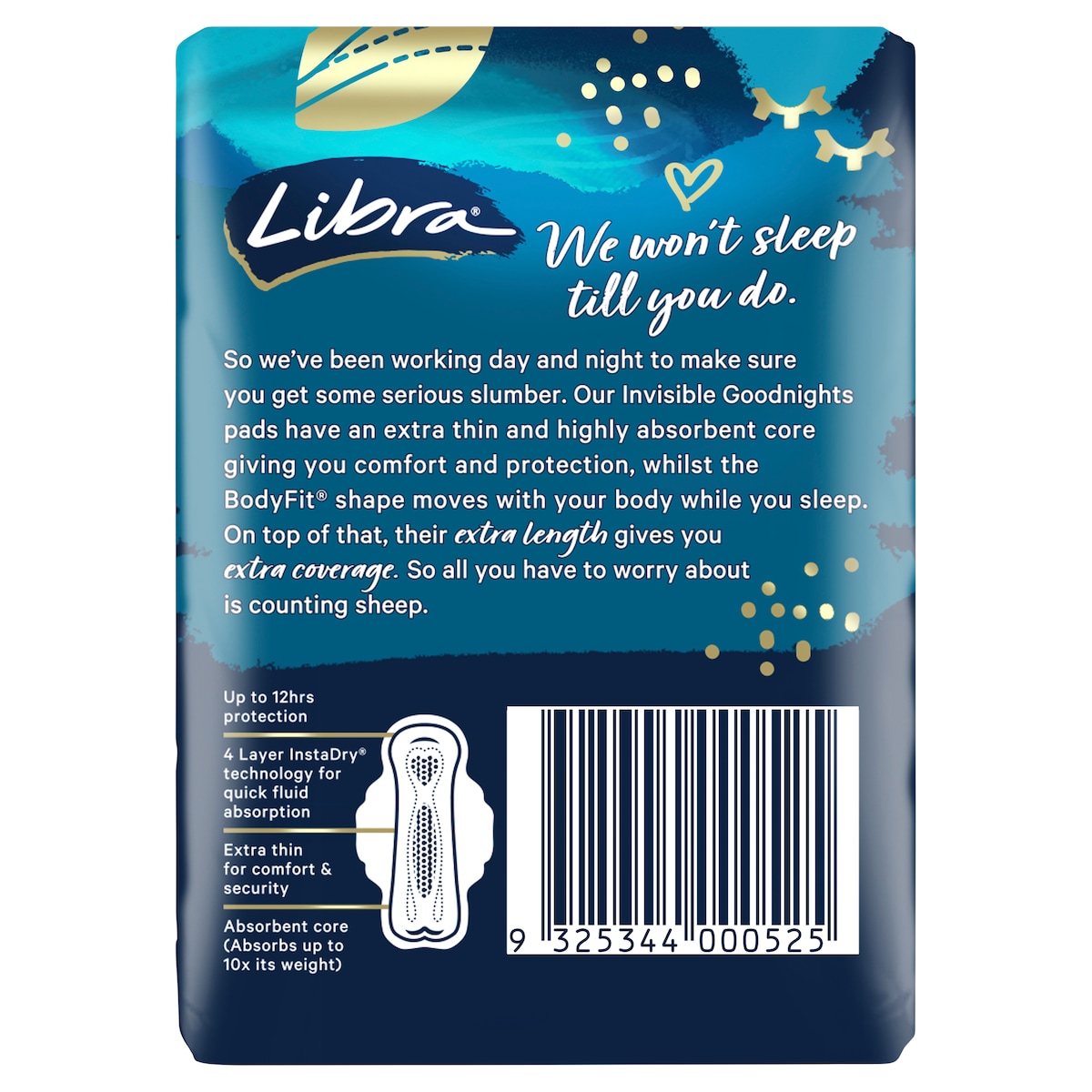 Libra Invisible Extra Long Pads with Wings 10 Pack