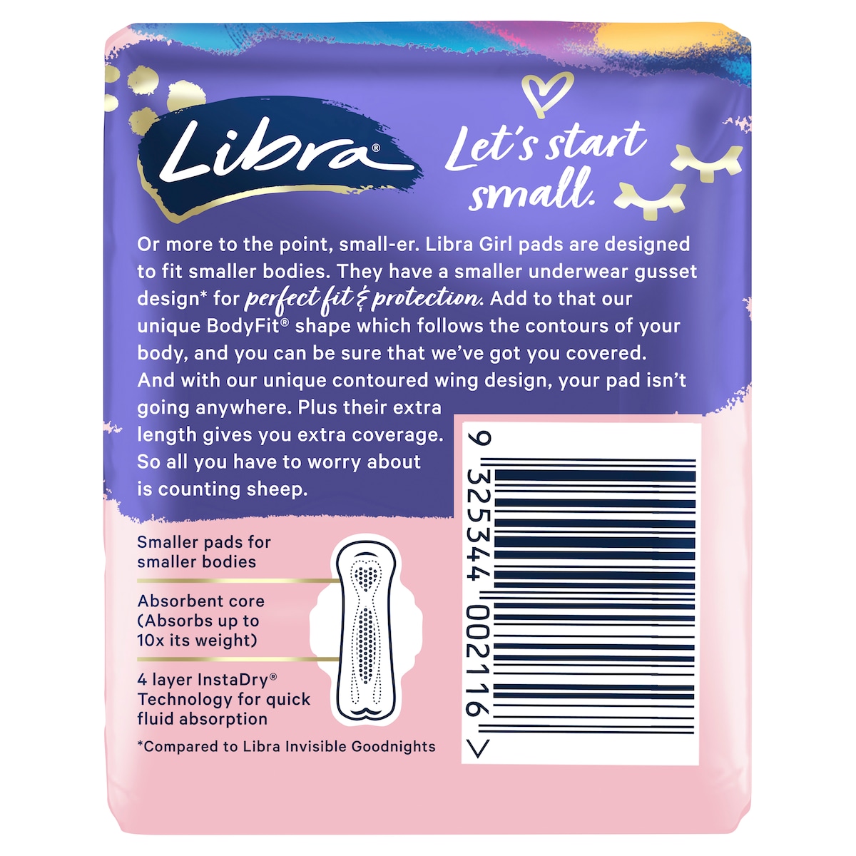 Libra Girl Goodnight Pads with Wings 10 Pack