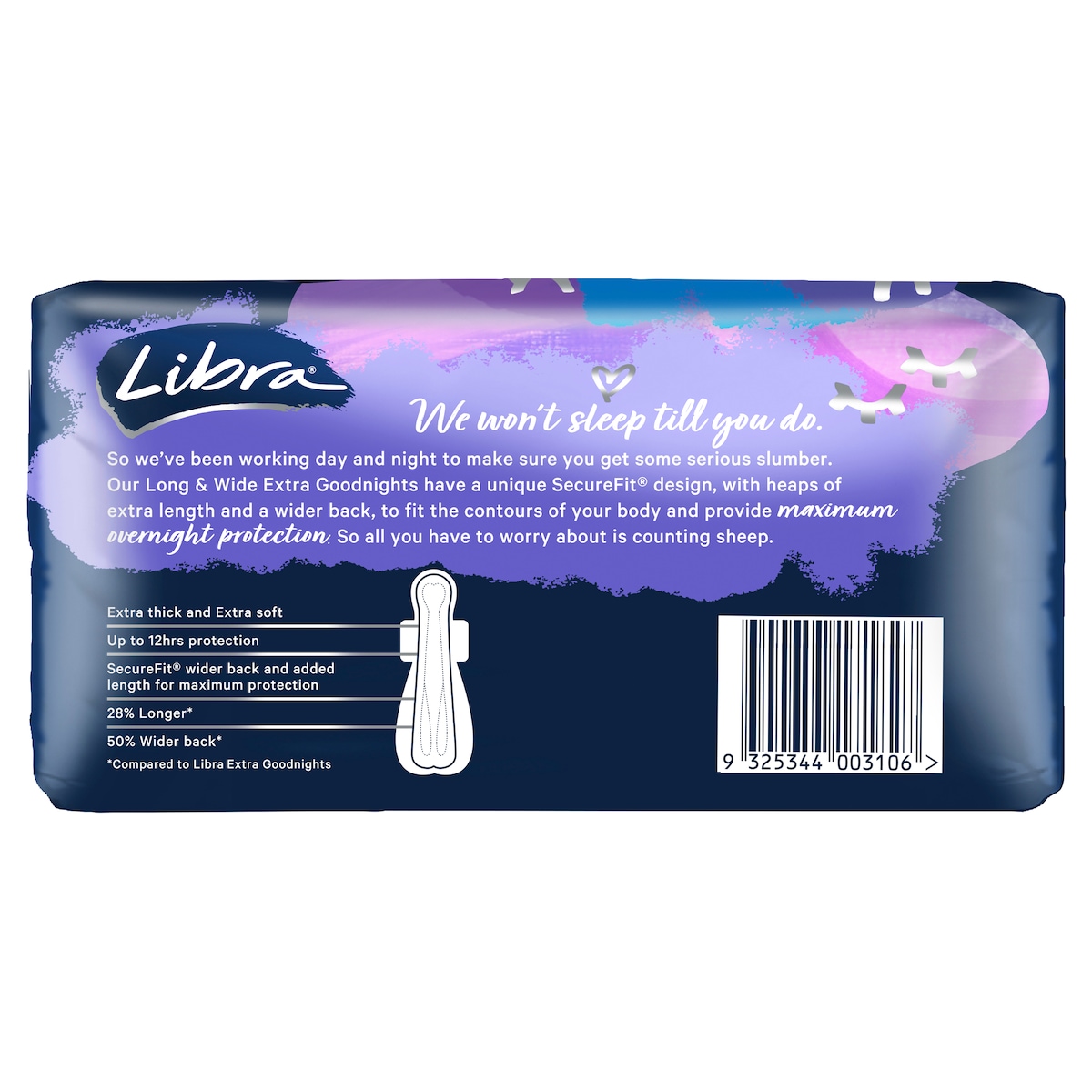 Libra Extra Goodnights Long & Wide Pads with Wings 6 Pack