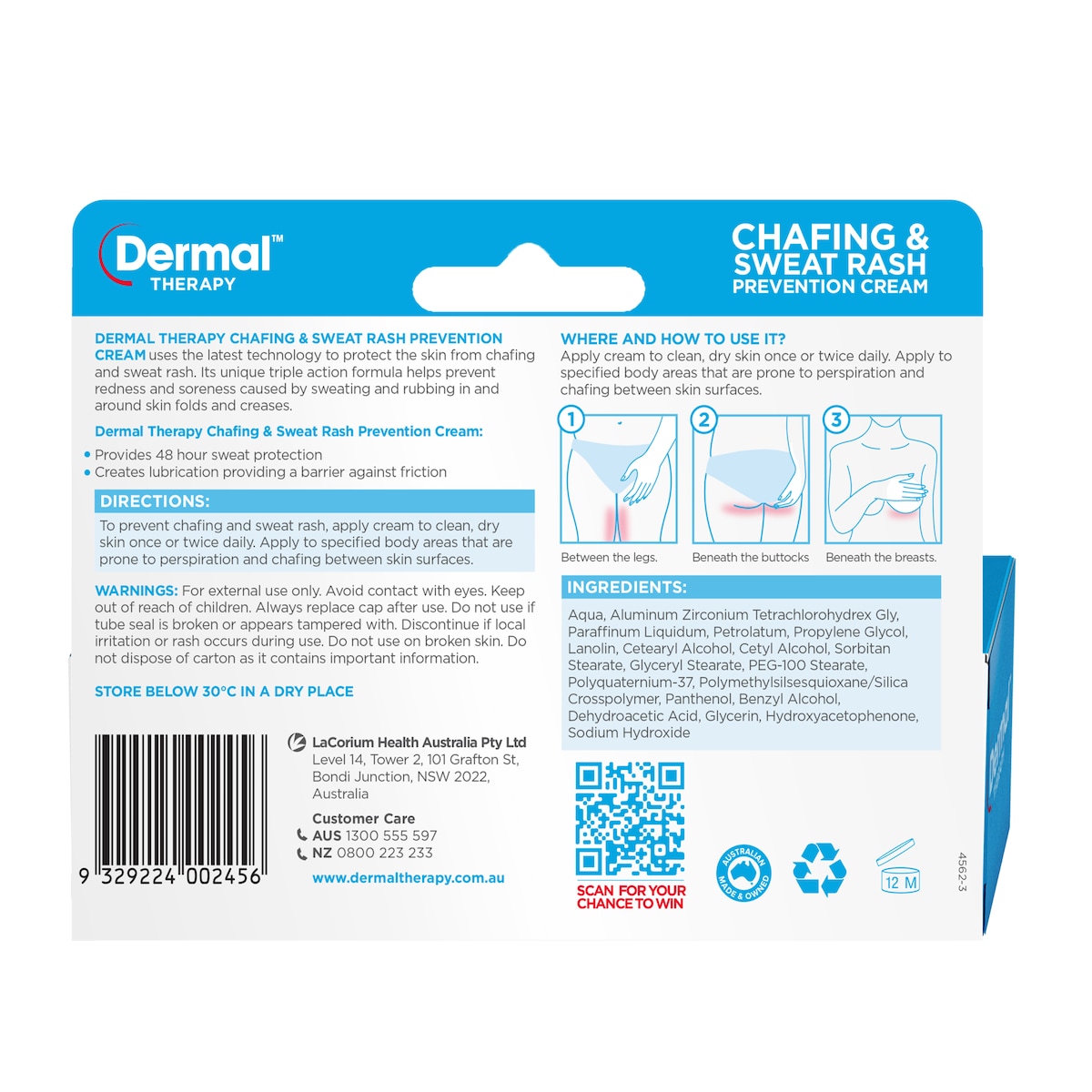 Dermal Therapy Chafing & Sweat Rash Prevention Cream 75g