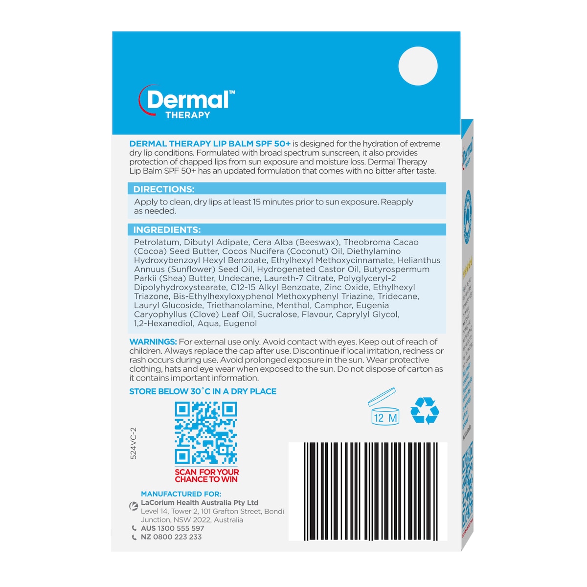 Dermal Therapy Lip Balm SPF50+ 10g New Formula