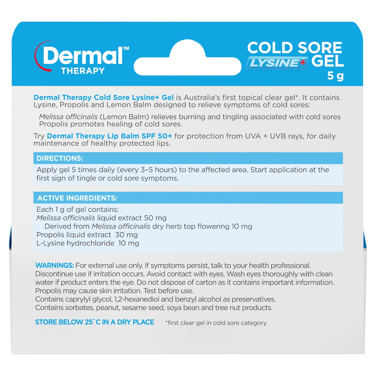 Dermal Therapy Cold Sore + Lysine Gel 5g