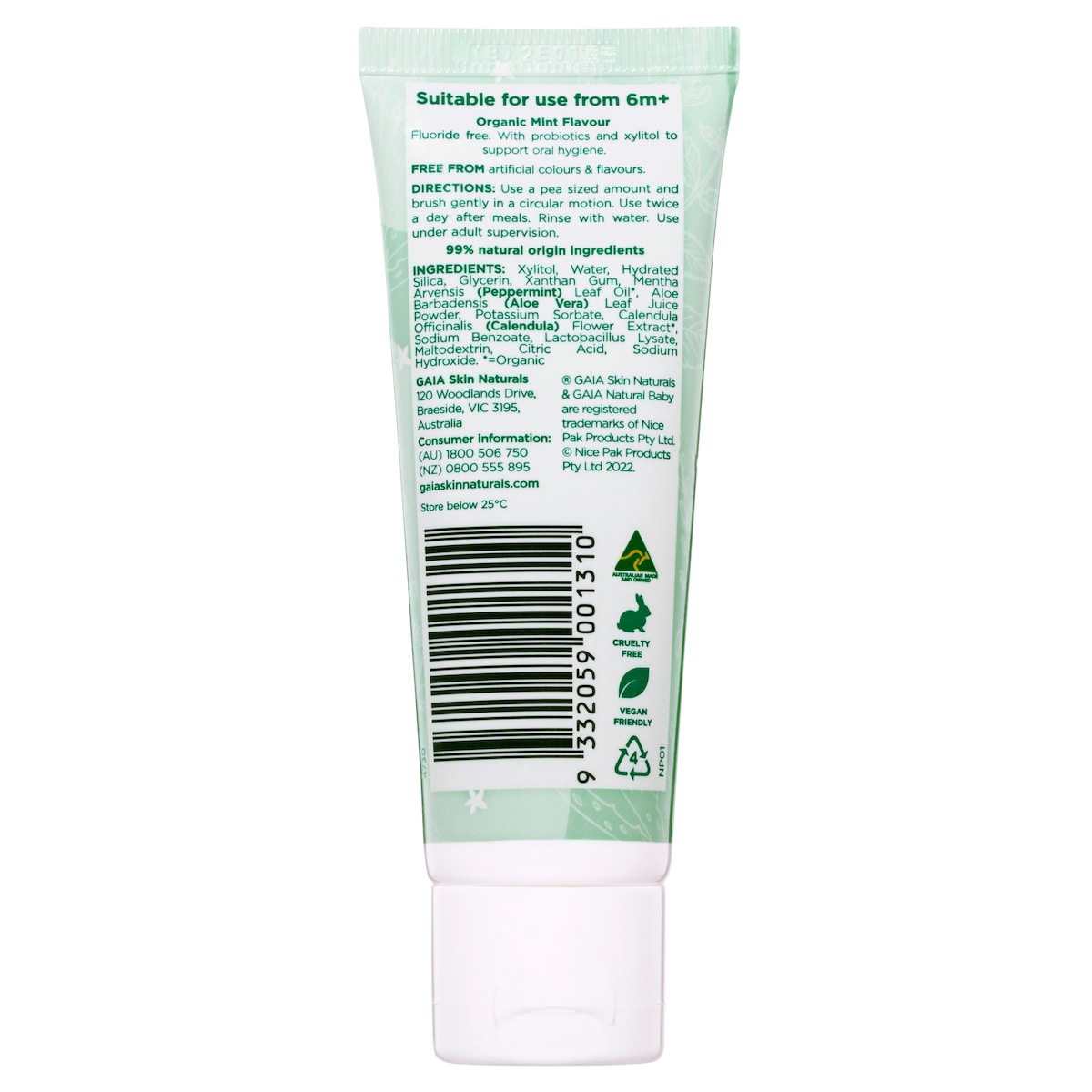 Gaia Natural Baby Mild Mint Toothpaste 50g