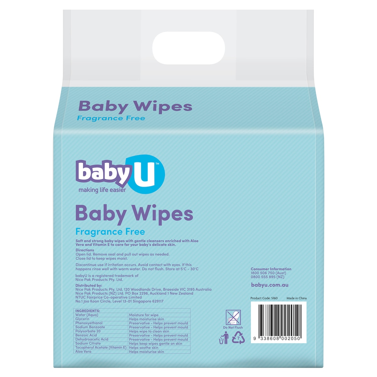 Baby U Fragrance Free Wipes 240 Pack