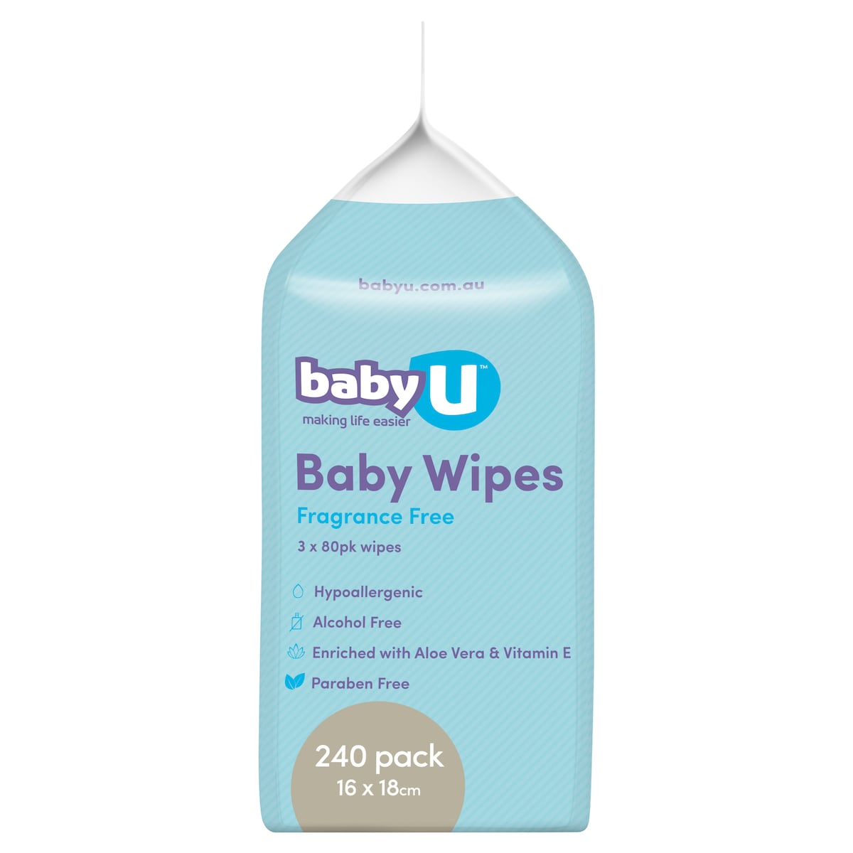 Baby U Fragrance Free Wipes 240 Pack