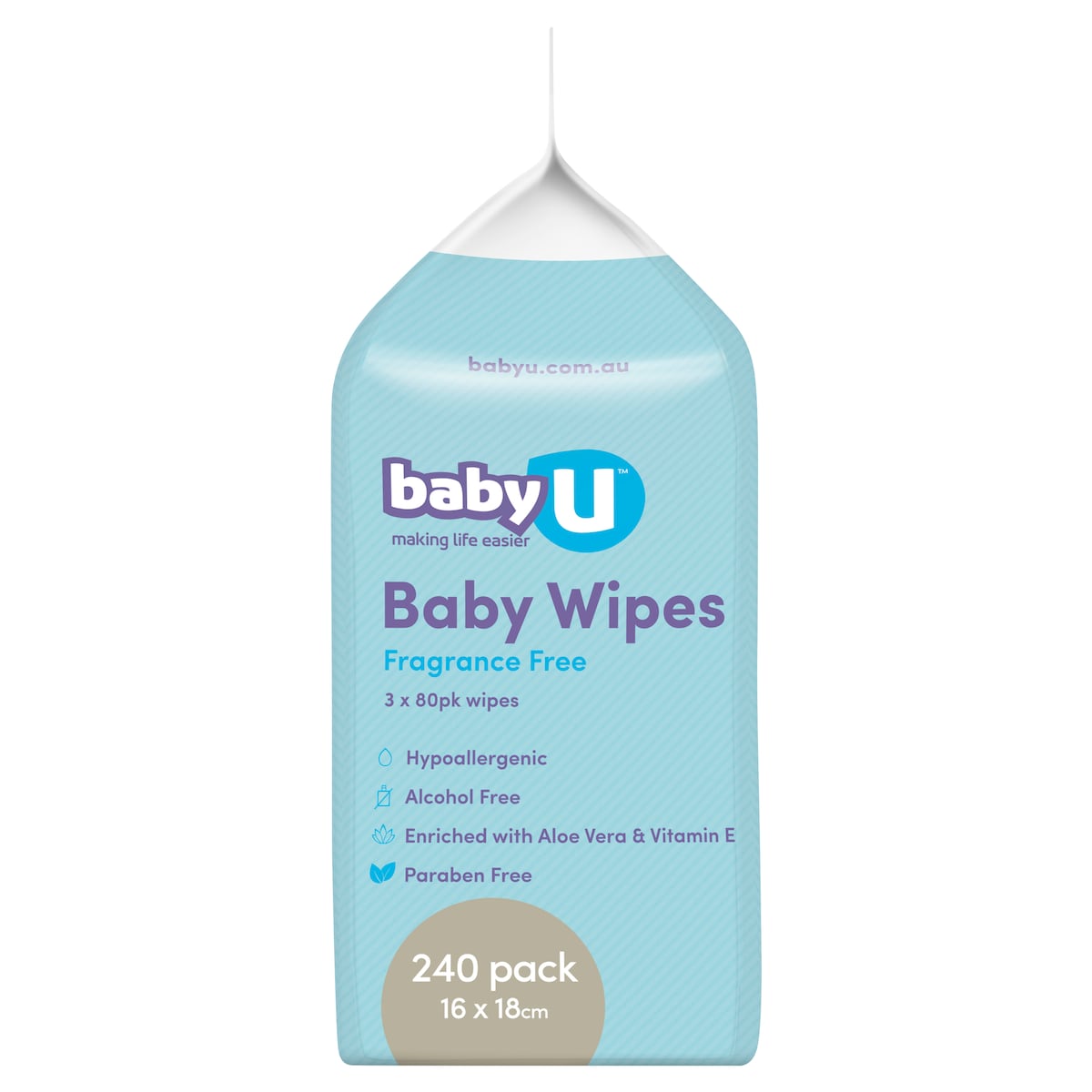 Baby U Fragrance Free Wipes 240 Pack