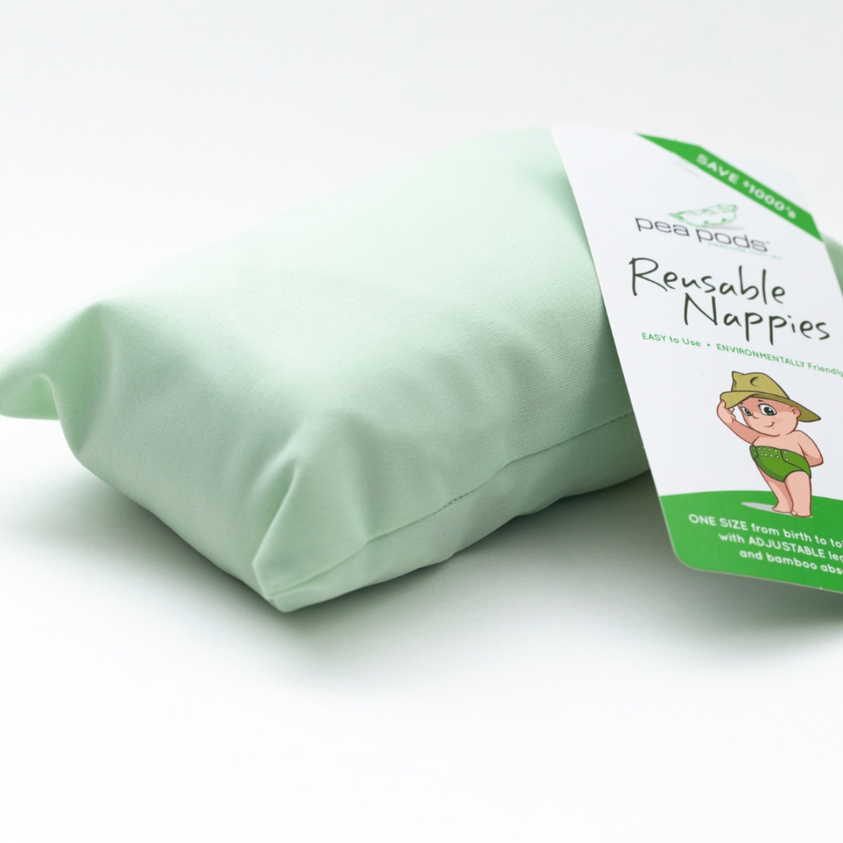 Pea Pods Reusable Nappy One Size Pastel Green