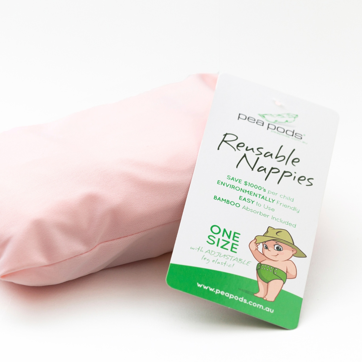 Pea Pods Reusable Nappy One Size Pastel Pink