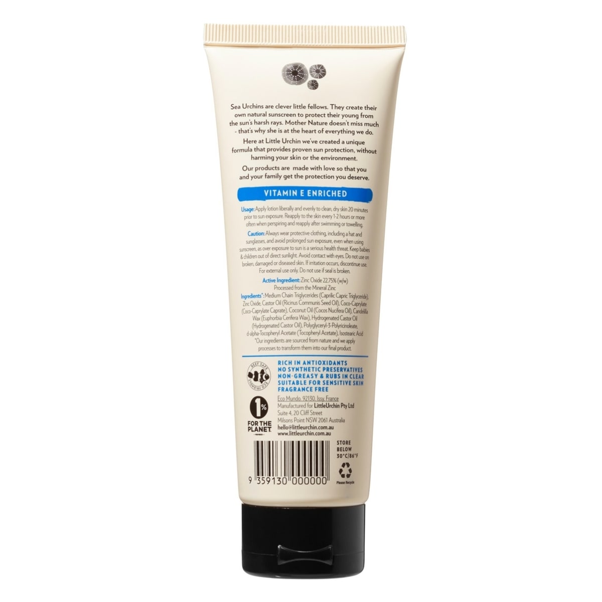 Little Urchin Natural Clear Zinc Sunscreen SPF50+ 100g