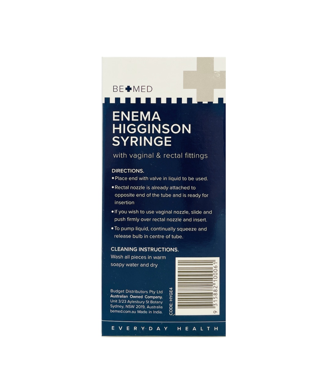 BeMed Enema Higginson Syringe 1 Pack