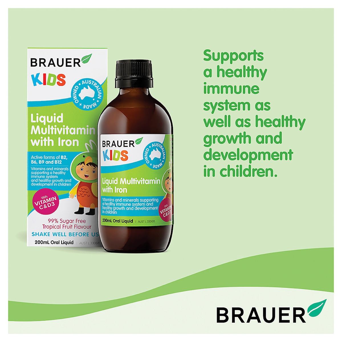 Brauer Kids Liquid Multivitamin with Iron 200ml