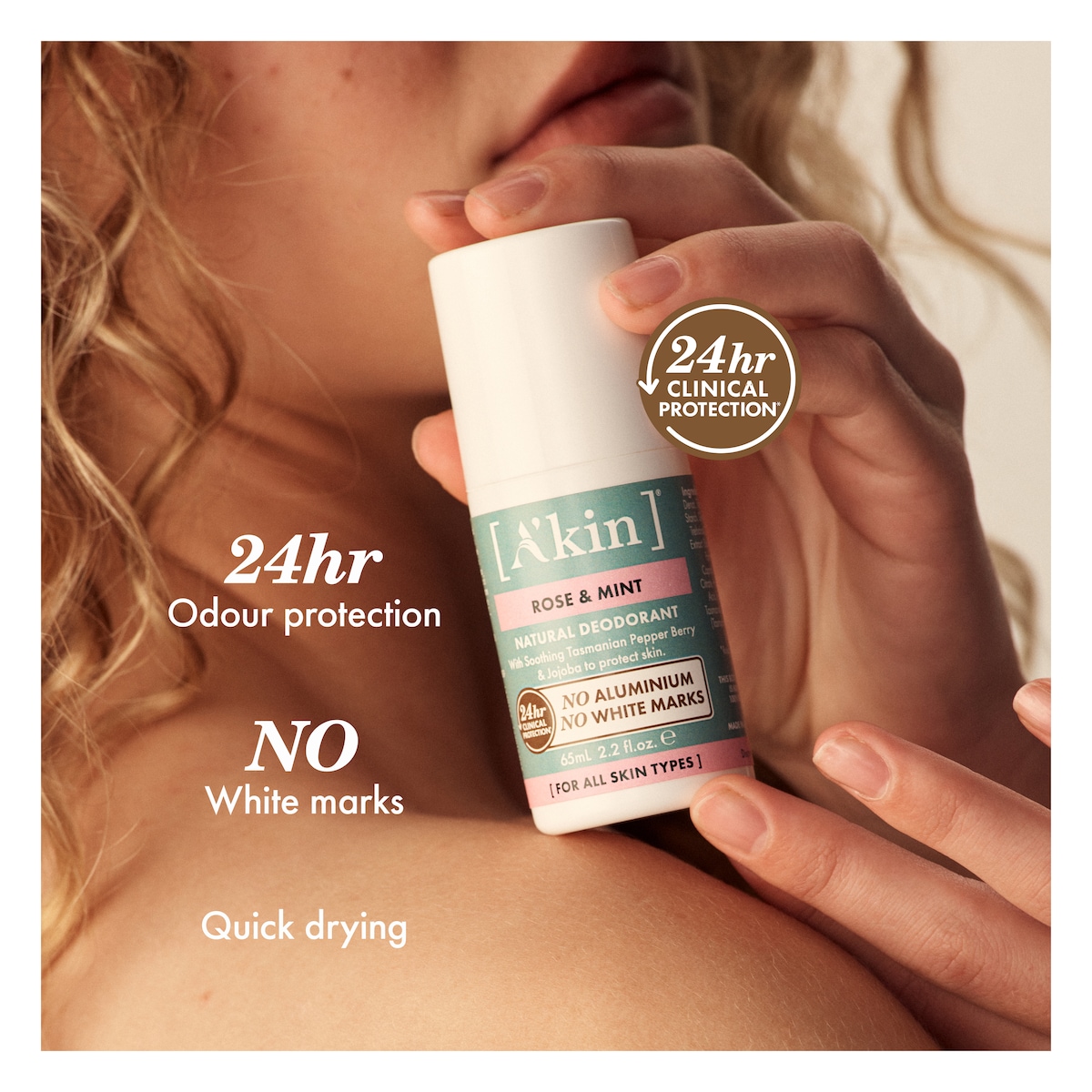 A'kin Rose & Mint Deodorant Roll-On 65ml