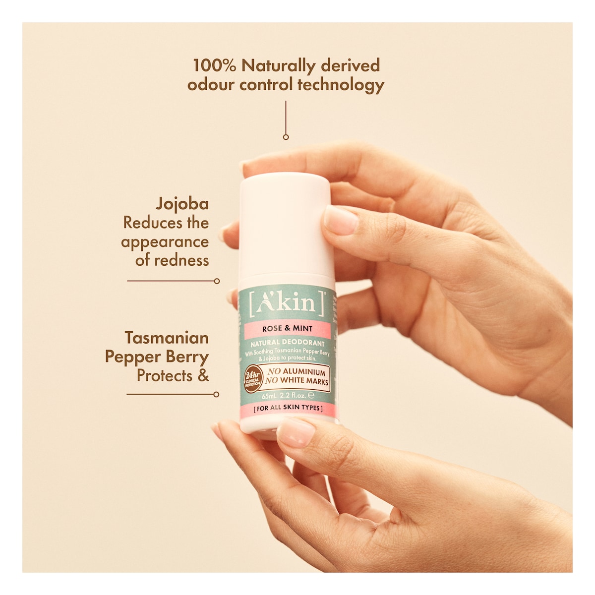 A'kin Rose & Mint Deodorant Roll-On 65ml