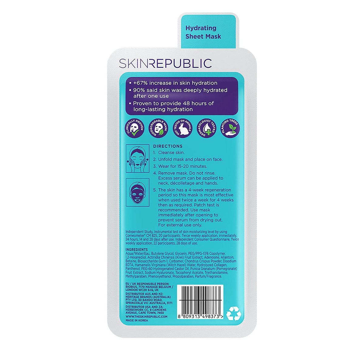 Skin Republic Hyaluronic Acid + Collagen Face Mask Sheet