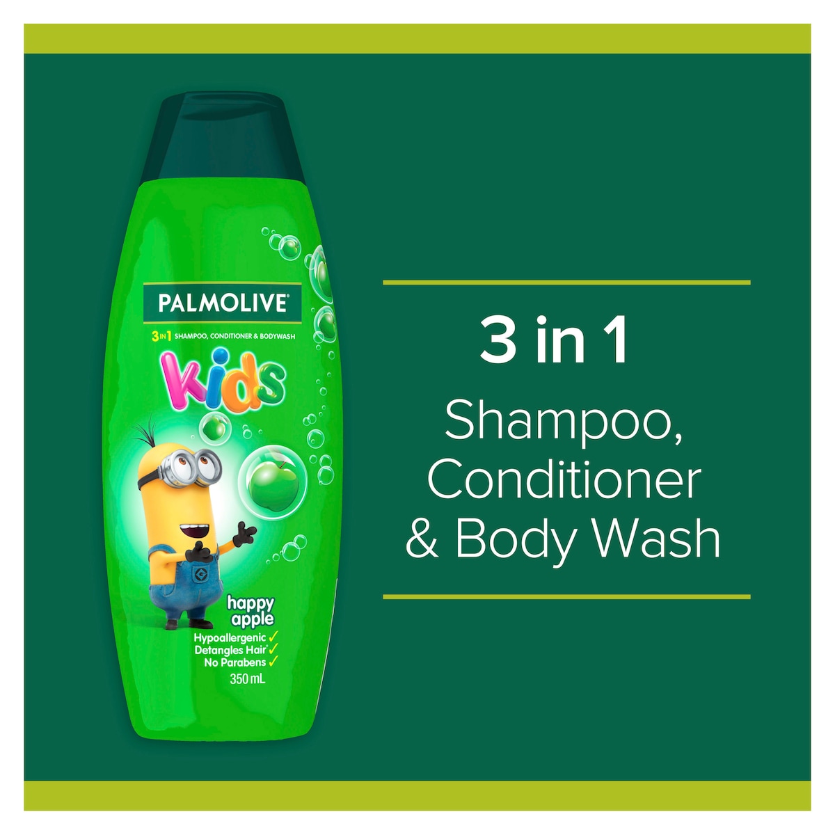 Palmolive Kids 3in1 Shampoo Conditioner & Body Wash Apple 350ml