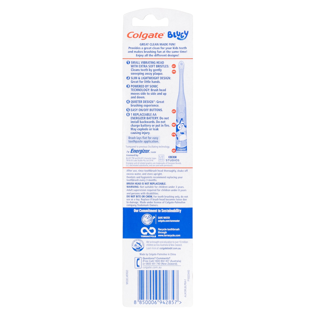 Colgate Kids Bluey Battery Sonic Toothbrush Assorted Colours