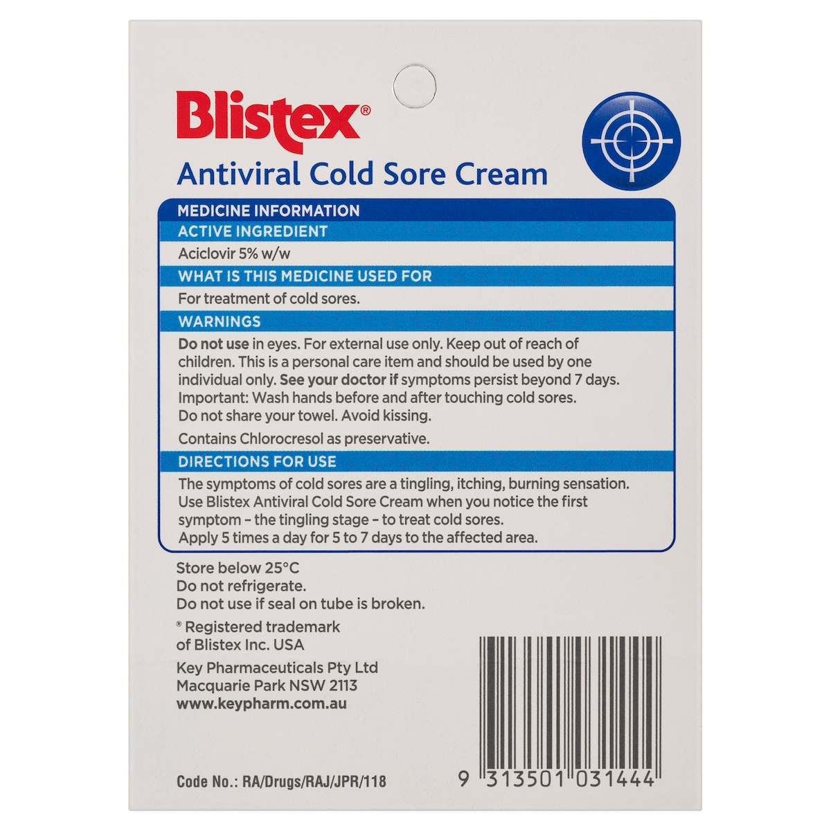 Blistex Antiviral Cold Sore Cream 5g