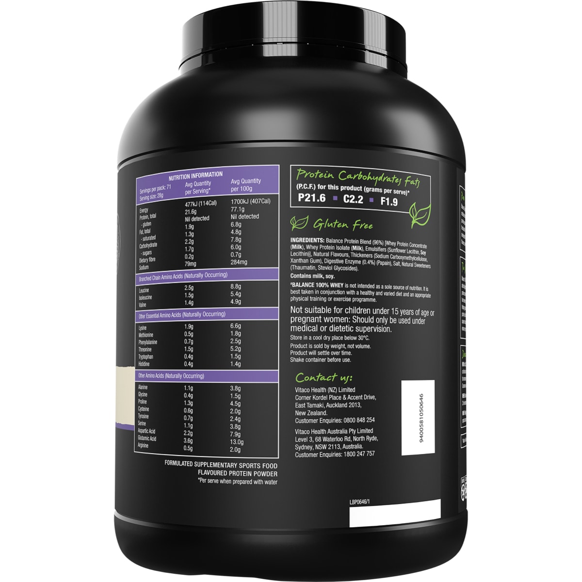 Balance 100% Whey Protein Powder Vanilla 2kg