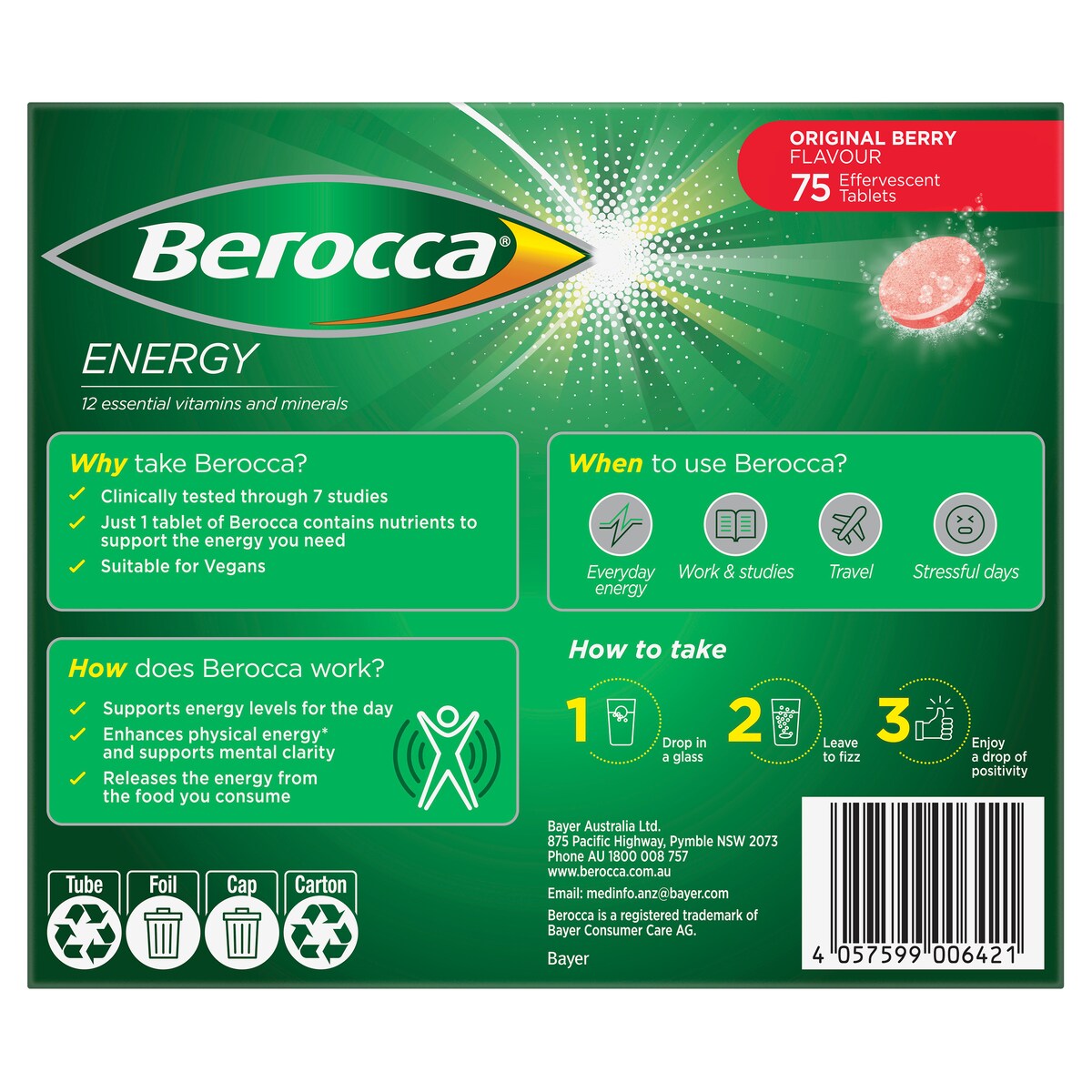 Berocca Effervescent Tablets Original Berry 75 Tablets