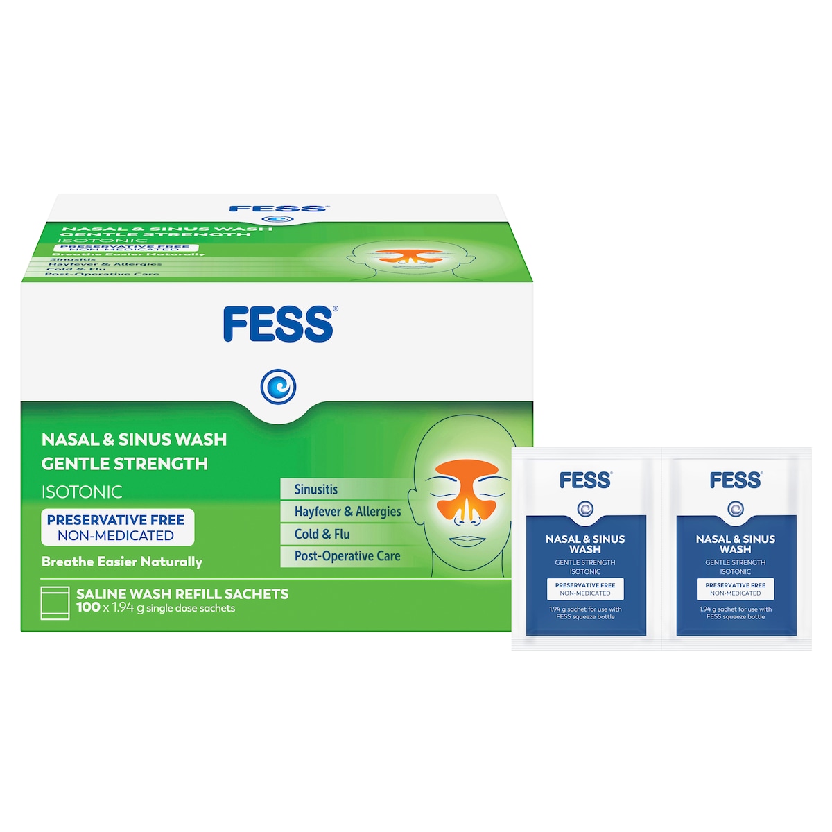 Fess Nasal & Sinus Wash Refills Gentle Strength 100 Sachets