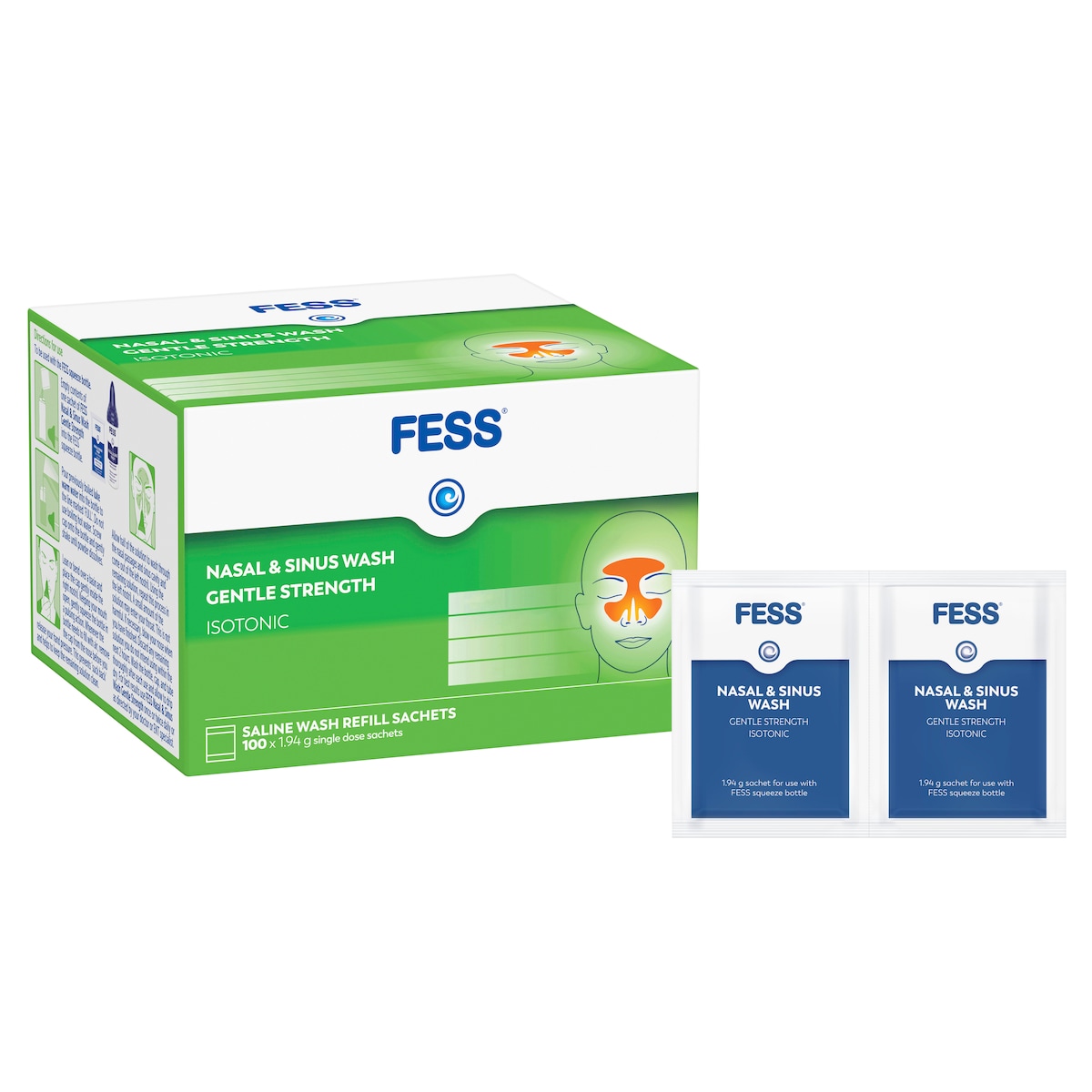 Fess Nasal & Sinus Wash Refills Gentle Strength 100 Sachets