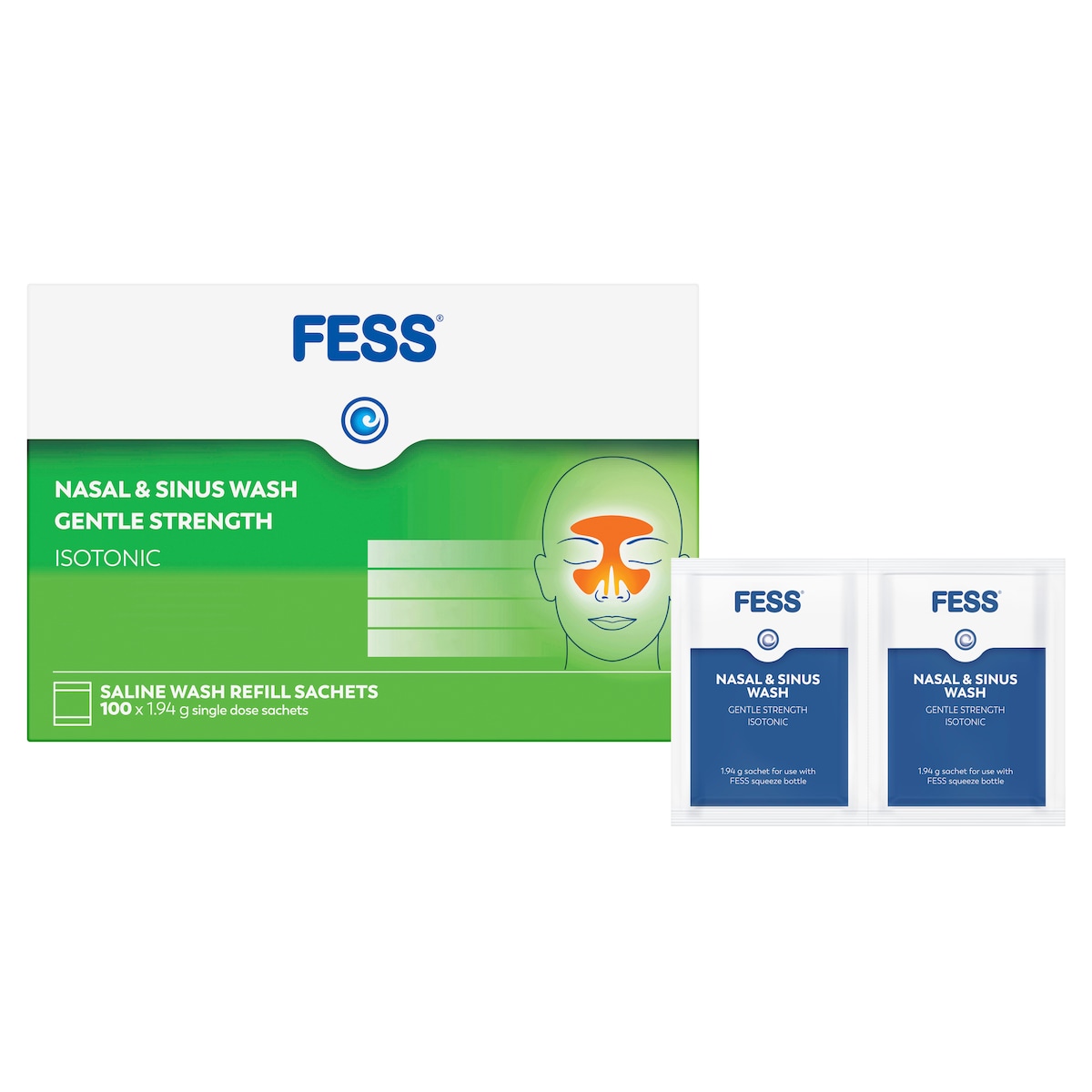 Fess Nasal & Sinus Wash Refills Gentle Strength 100 Sachets