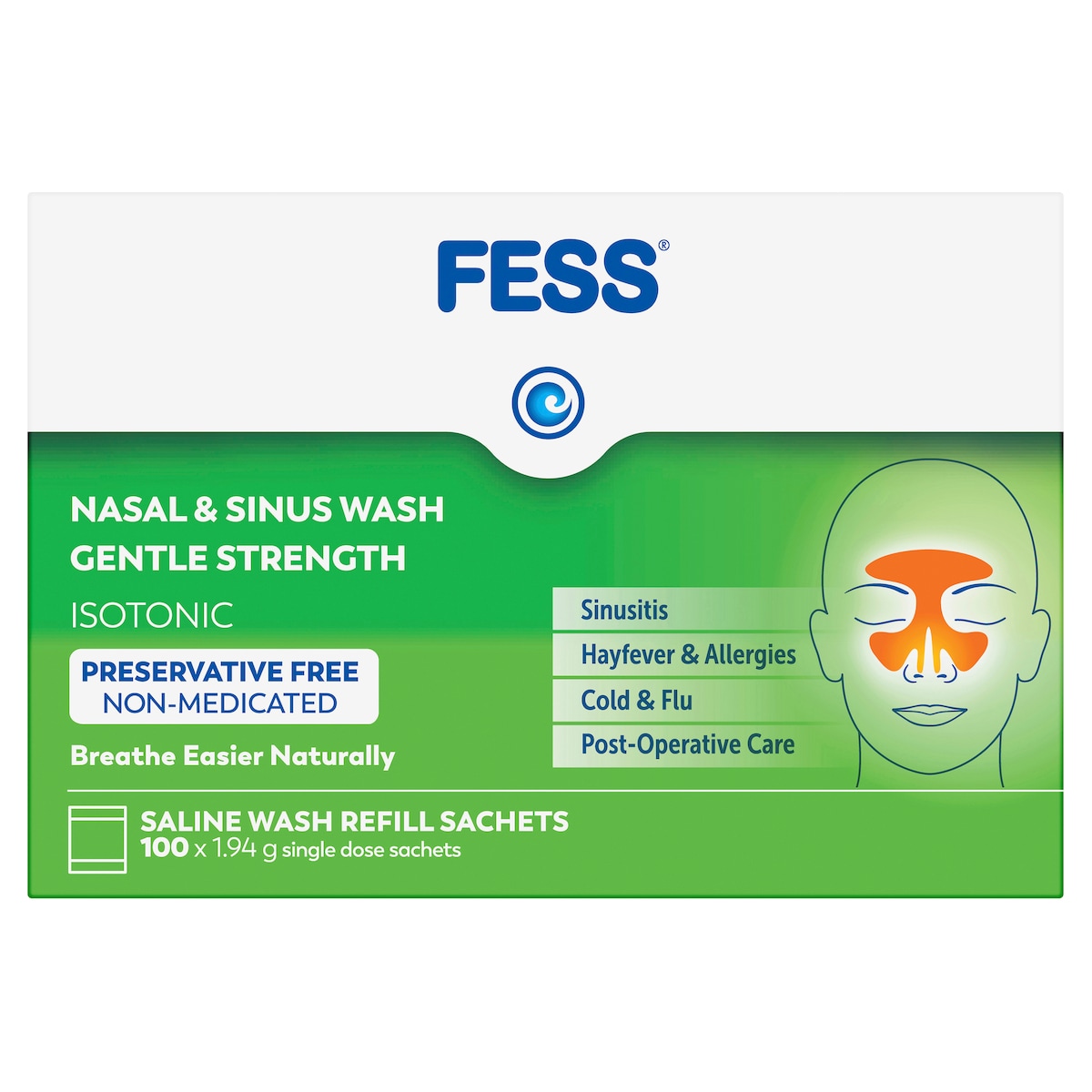 Fess Nasal & Sinus Wash Refills Gentle Strength 100 Sachets