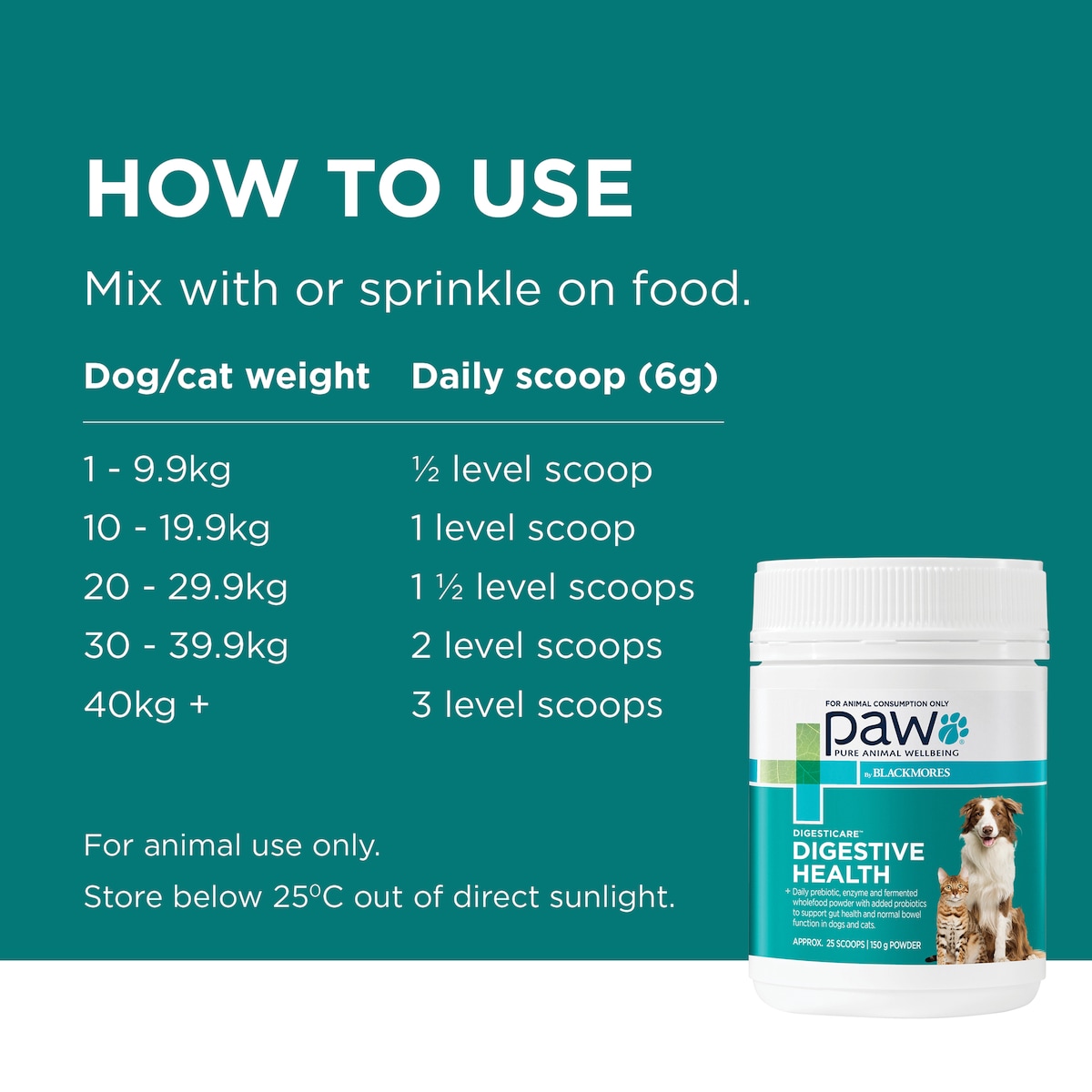 Blackmores PAW Digesticare Probiotic Powder for Dogs and Cats 150g