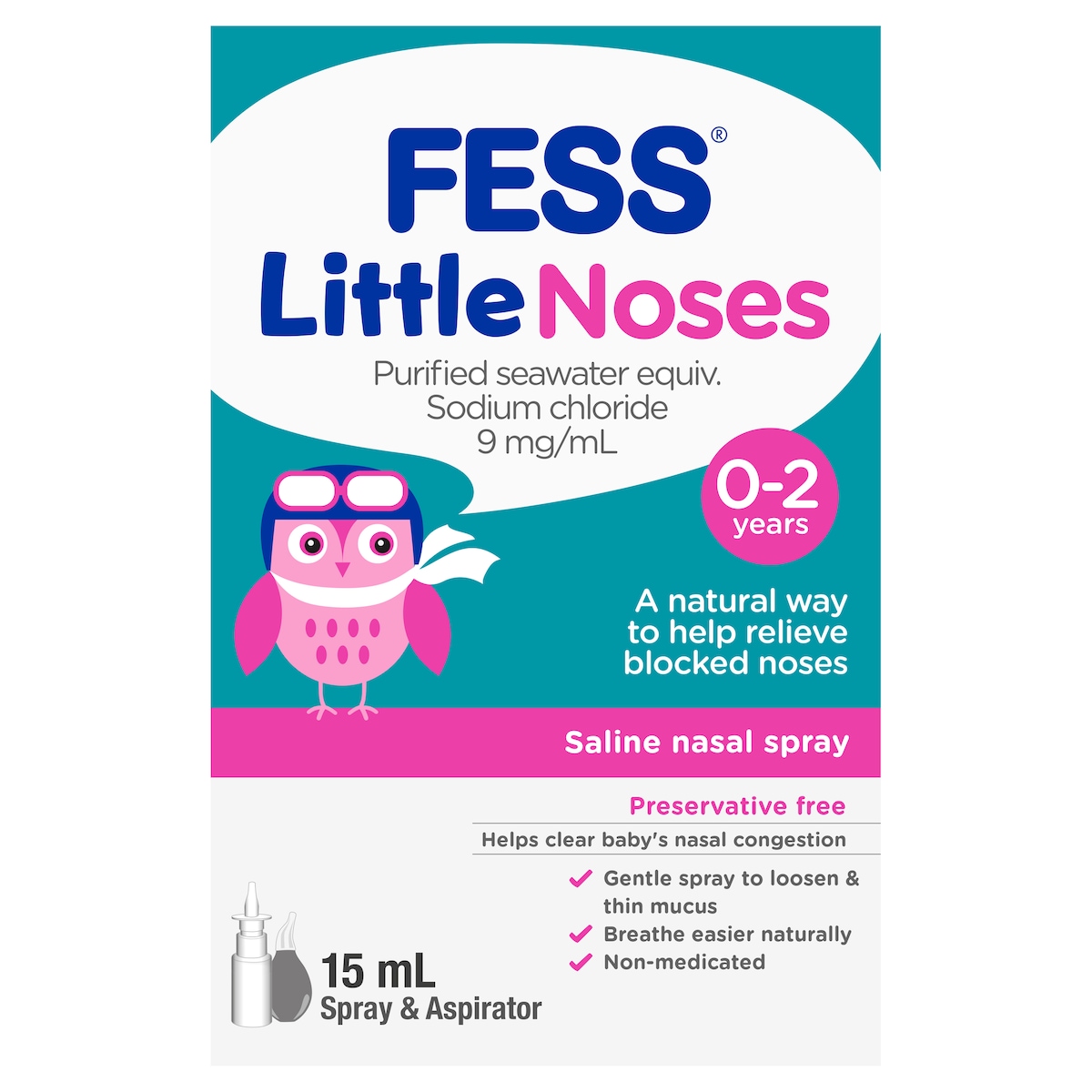 Fess Little Noses Saline Nasal Spray 15ml + Aspirator