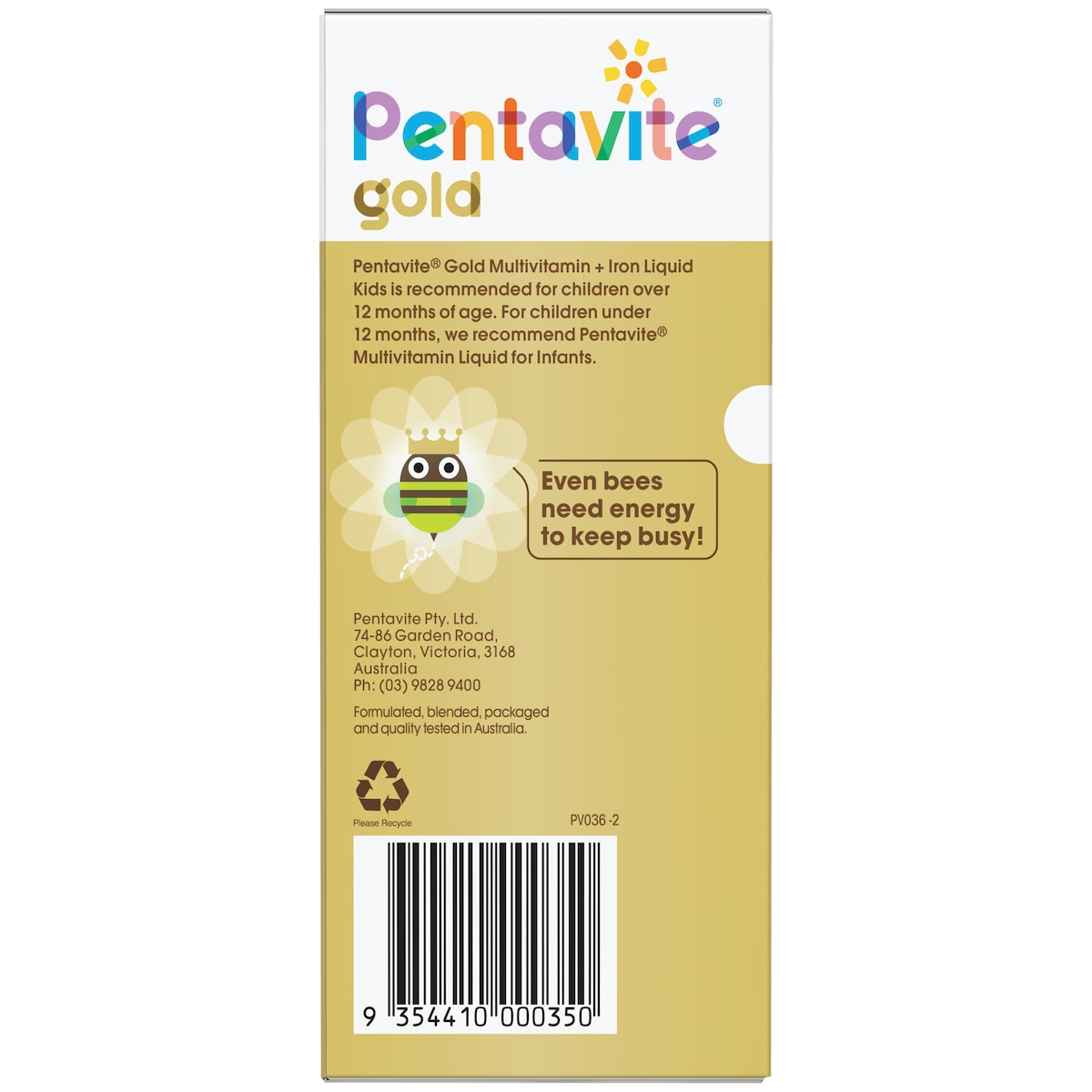 Pentavite Gold Multivitamin + Iron Liquid Kids Watermelon Flavour 200ml