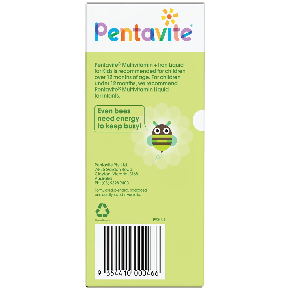 Pentavite Kids Multivitamin + Iron Liquid 200ml (New Formula)