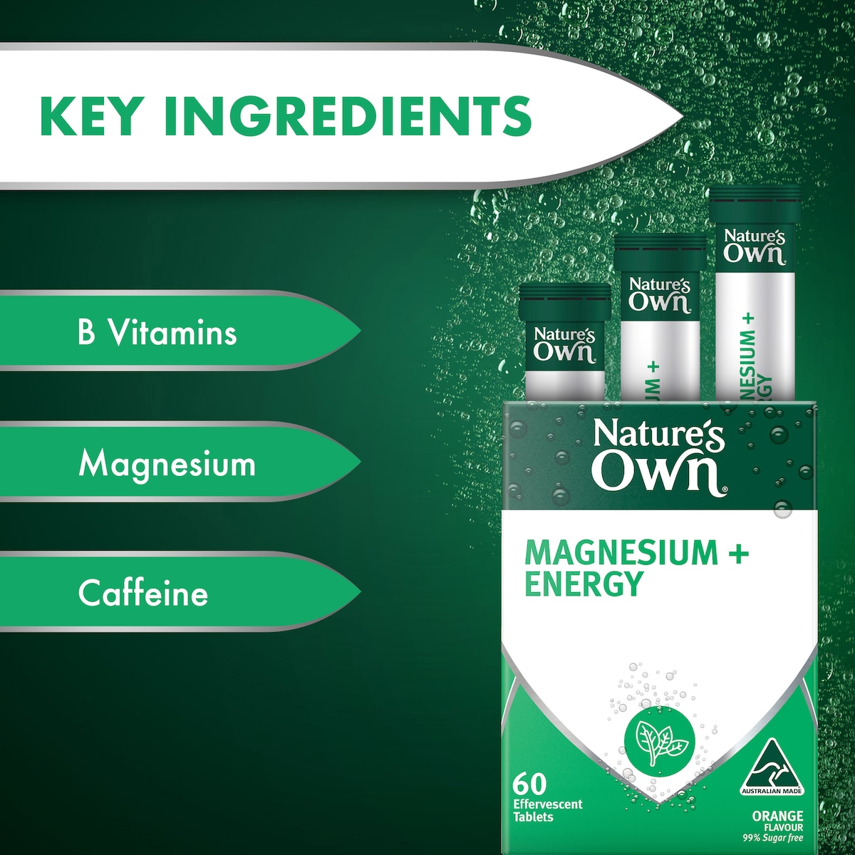 Nature's Own Effervescent Magnesium + Energy Tablets 60 Pack