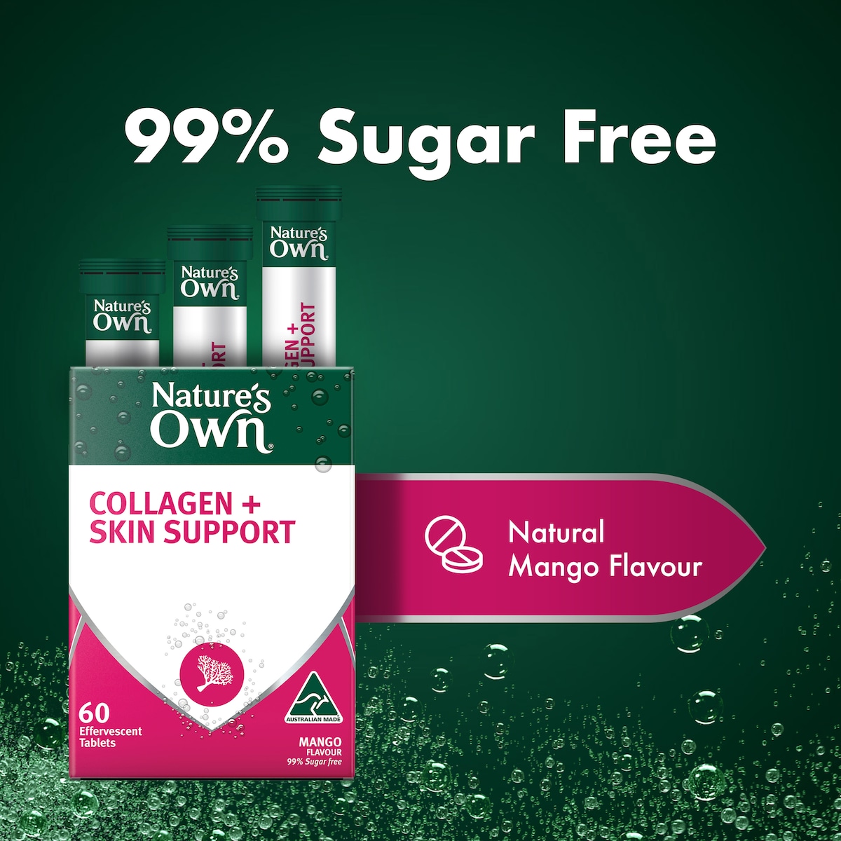 Nature's Own Effervescent Collagen + Skin Support Tablets 60 Pack