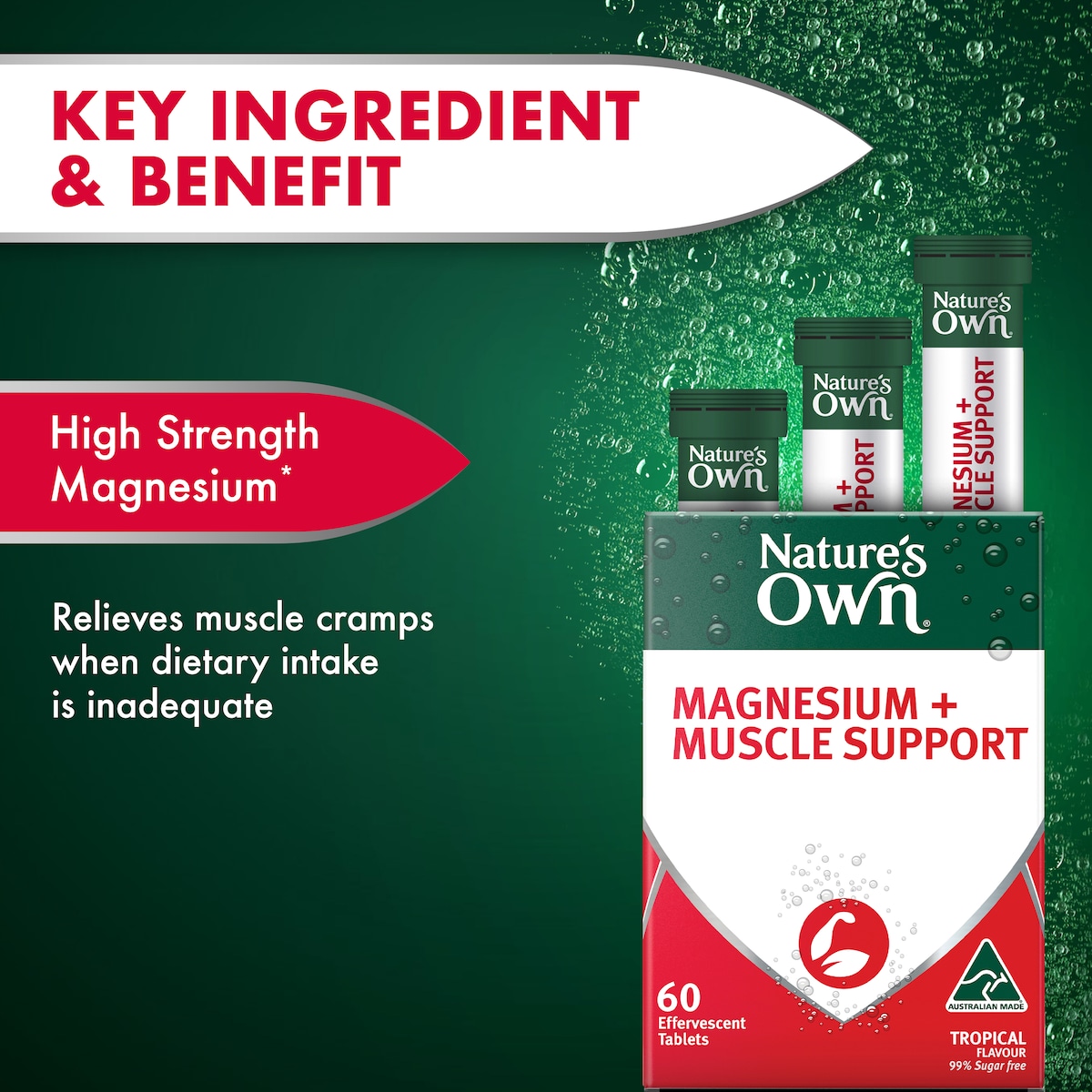 Nature's Own Effervescent Magnesium + Muscle Support Tablets 60 Pack