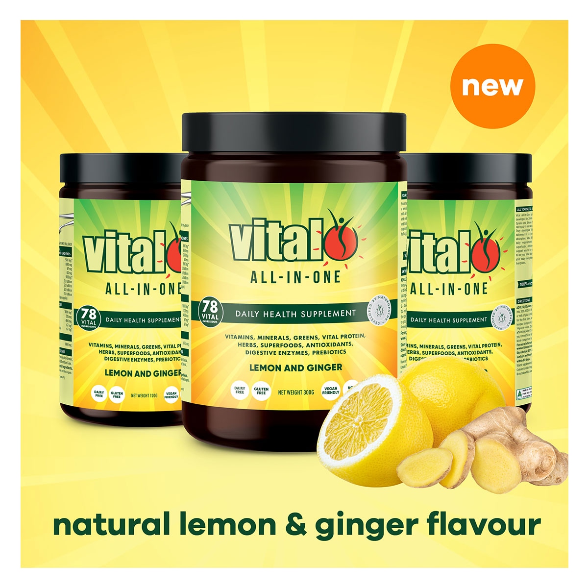 Vital All-In-One Daily Health Supplement Lemon and Ginger 120g