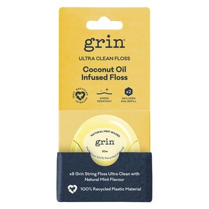 Grin Utra Clean Floss & Refill Coconut Oil Infused 2 x 30m